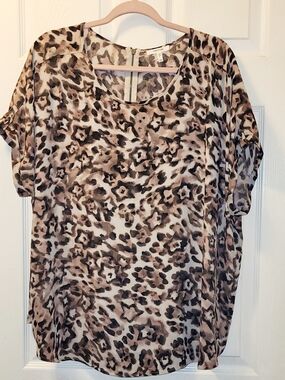 Maurices Leopard Print Short Sleeve Top - Neutral Brown